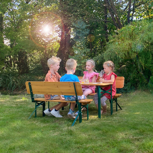 Outdoor Party Set with Backrest - 2 Benches + 1 Table - Wood in Naturoptik – Lifestyle Image (11/13)