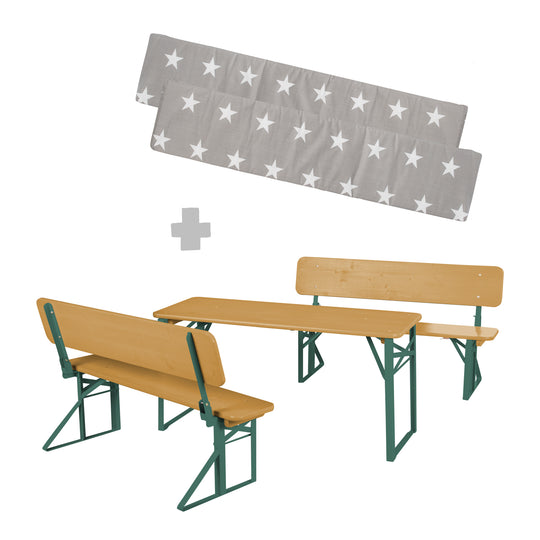 Outdoor Party Set with Backrest - 2 Benches + 1 Table - Wood in Naturoptik – Cutout (10/13)