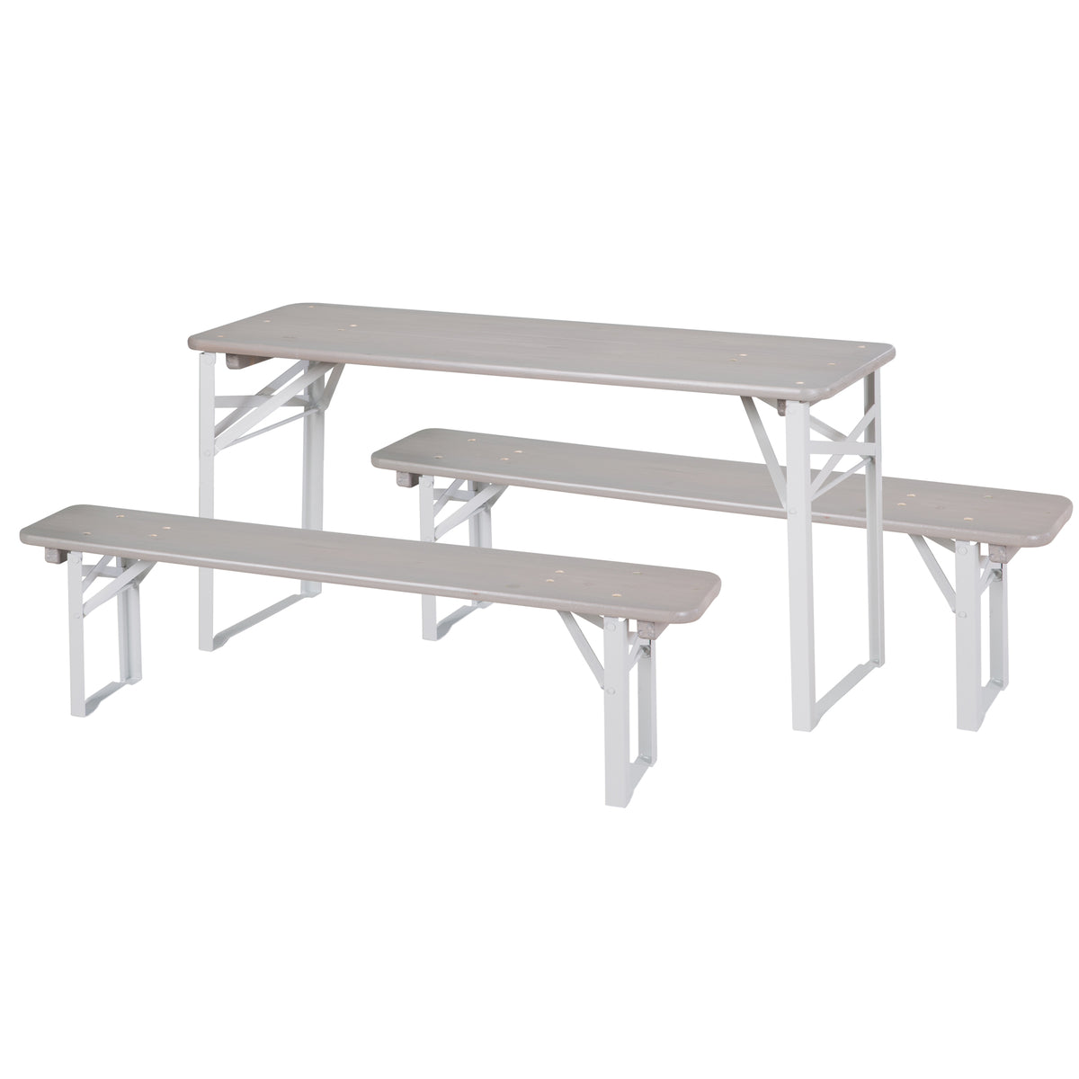 Outdoor set para fiestas de madera - 2 Bancos + 1 mesa infantil - Gris barnizado – Recorte (1/10)