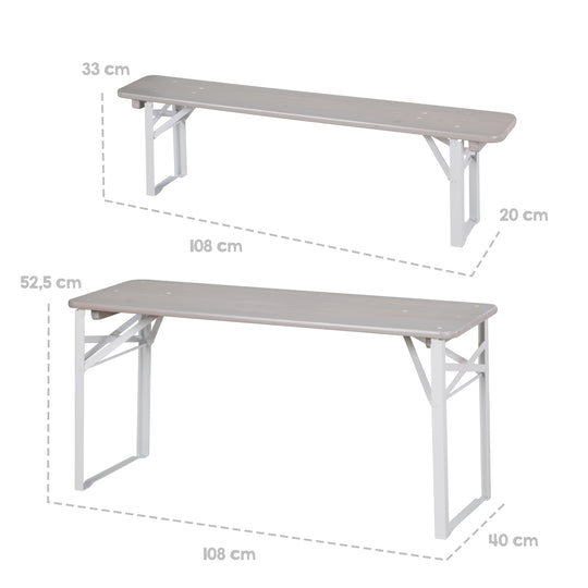 Outdoor Party Set Made of Wood - 2 Benches + 1 Children's Table - Grey Glazed – Infographic (4/10)
