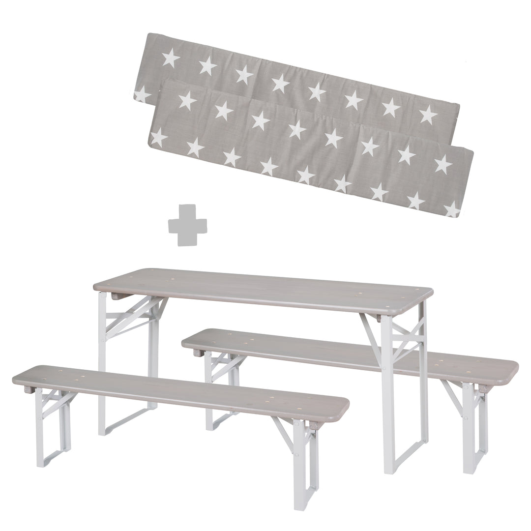 Outdoor Party Set Made of Wood - 2 Benches + 1 Children's Table - Grey Glazed – Cutout (9/10)