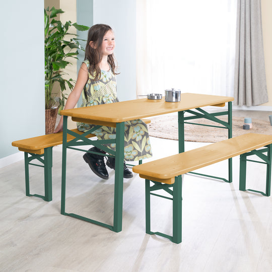 Outdoor set per feste in legno - 2 Panche + 1 tavolo per bambini - Naturoptik – Foto d'ambiente (2/8)