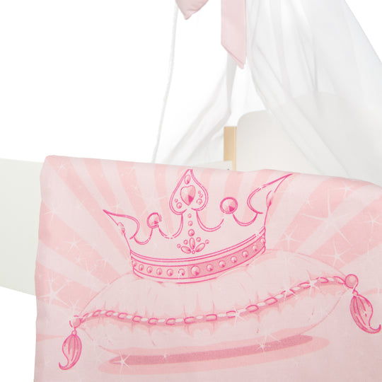 Lit de poupée 'Scarlett', blanc laqué, avec équipement textile, linge de lit & ciel de lit rose – Photo de détail (5/5)