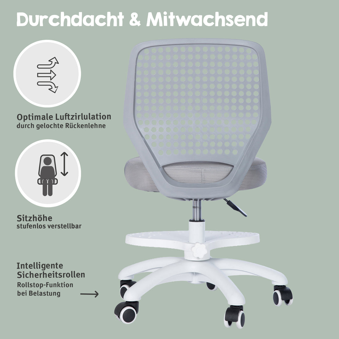 Kinderbürostuhl Smart Grow Basic - Ergonomischer Drehstuhl - Höhenverstellbar - Weiß / Grau – Produktbild (9/31)