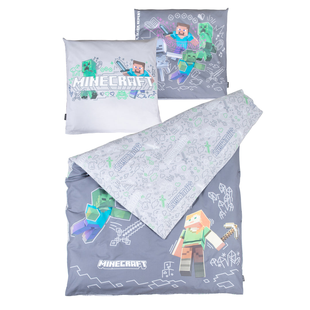 Biancheria da letto reversibile 135 x 200 cm 'Minecraft' con cerniera - Cotone - Grigio / antracite – Foto del prodotto (6/11)