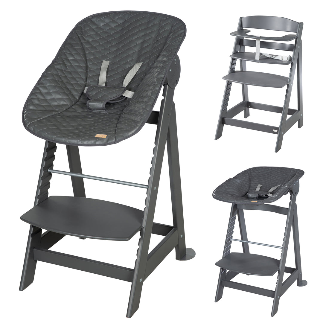 Hochstuhl Set 2in1 'Born Up' - Treppenhochstuhl 'Sit Up' + Aufsatz 'Graphite gesteppt' - Anthrazit – Freisteller (1/15)