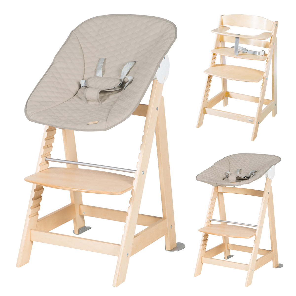Chaise haute set 2in1 'Born Up' - Chaise haute évolutive 'Sit Up' + élément amovible 'Greyish matelassé - Naturel – Détourage (1/25)
