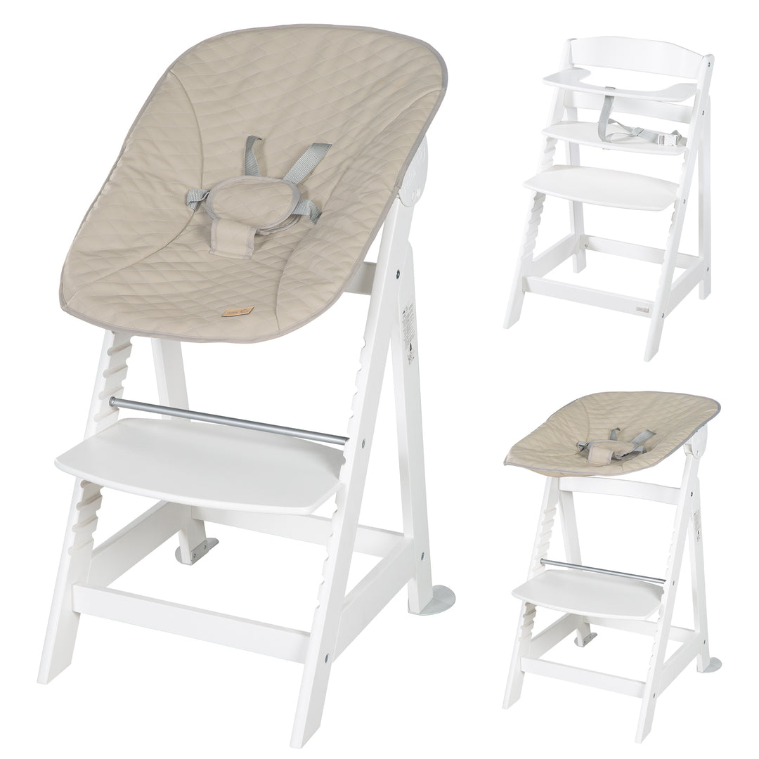 Hochstuhl Set 2in1 'Born Up' - Treppenhochstuhl 'Sit Up' + Aufsatz 'Greyish gesteppt' - Weiß – Freisteller (1/16)