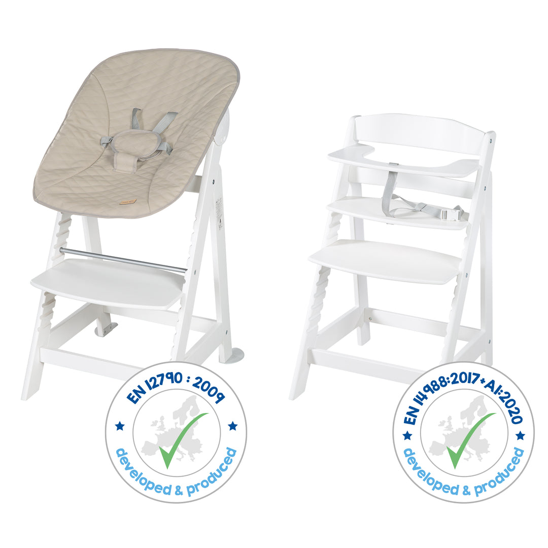 Seggiolone set 2in1 'Born Up' - Seggiolone evolutivo 'Sit Up' + elemento removibile 'Greyish trapuntato' - Bianco – Infografica (15/16)