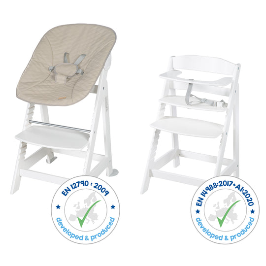 Seggiolone set 2in1 'Born Up' - Seggiolone evolutivo 'Sit Up' + elemento removibile 'Greyish trapuntato' - Bianco – Infografica (15/16)