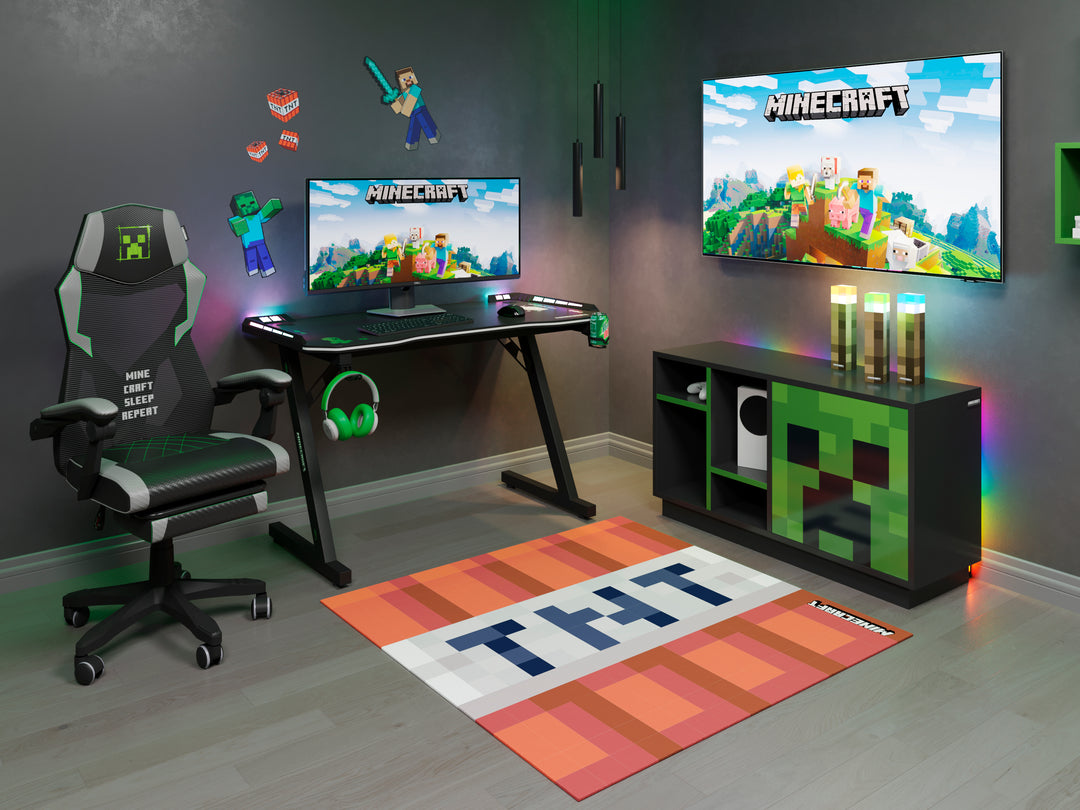 TV-Lowboard 'Minecraft' con anta con push-open e 4 aperti scomparti - Nero / verde – Foto del prodotto (4/6)