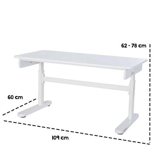 Scrivania per bambini basic - Regolabile in altezza - Ergonomico design - Senza cassetto - Bianco – Infografica (6/12)