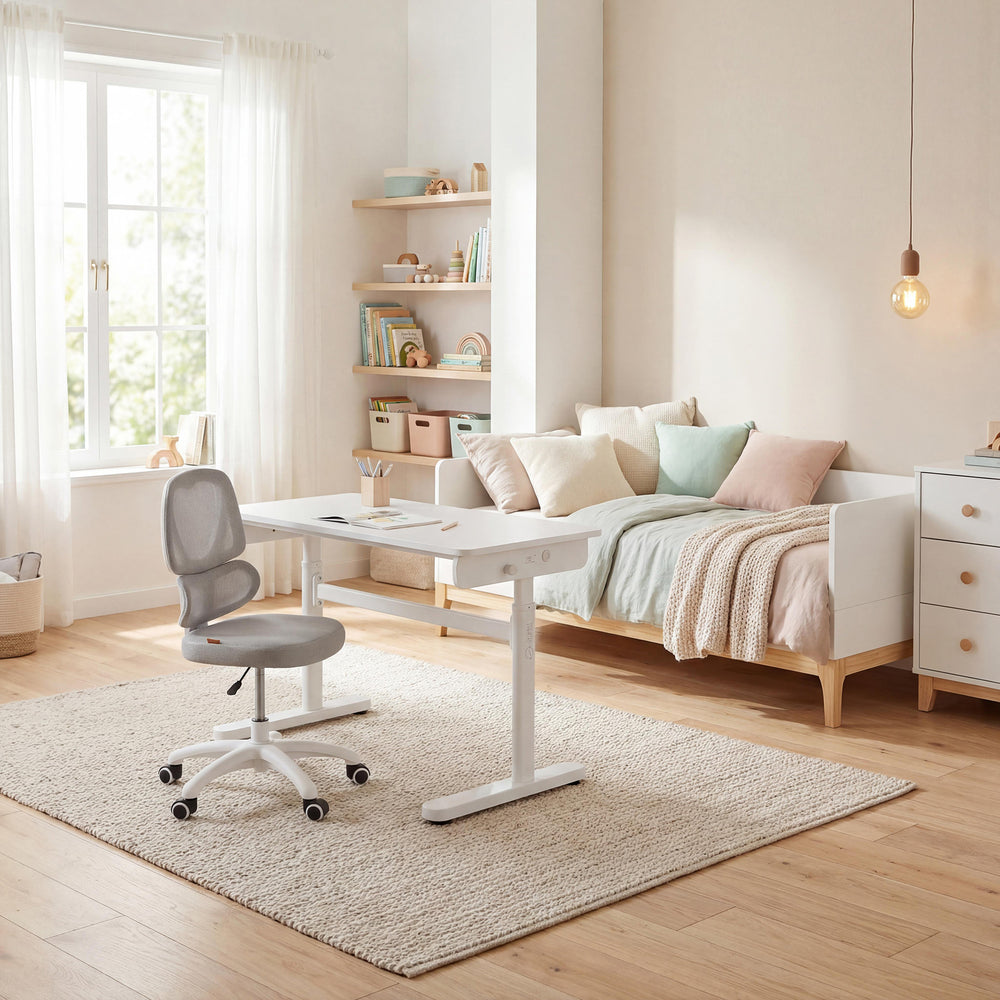 Kinderschreibtisch Basic - Höhenverstellbar - Ergonomisches Design - Ohne Schublade - Weiß – Milieubild (2/12)