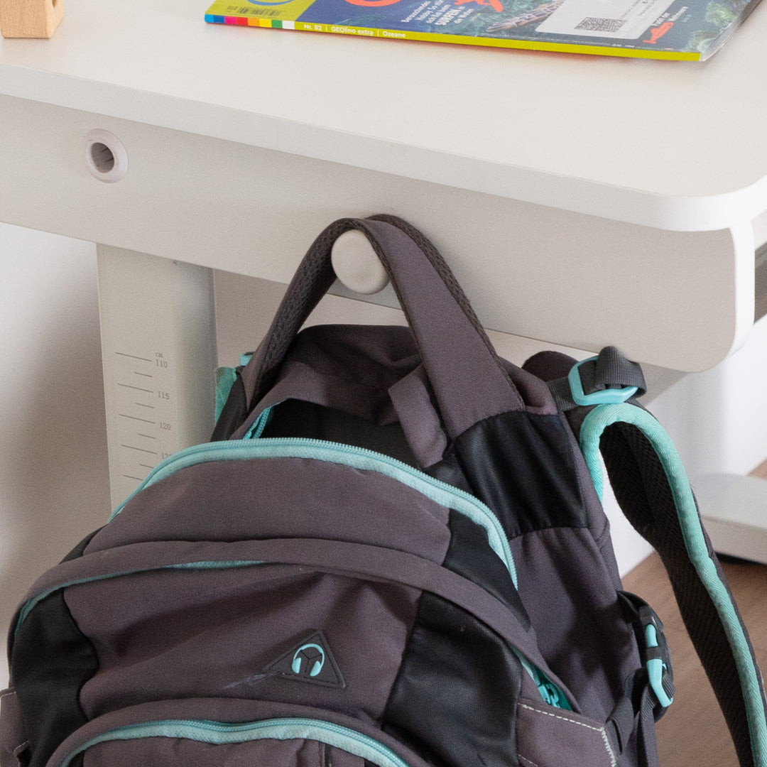 Scrivania per bambini basic - Regolabile in altezza - Ergonomico design - Senza cassetto - Bianco – Foto di dettaglio (10/12)