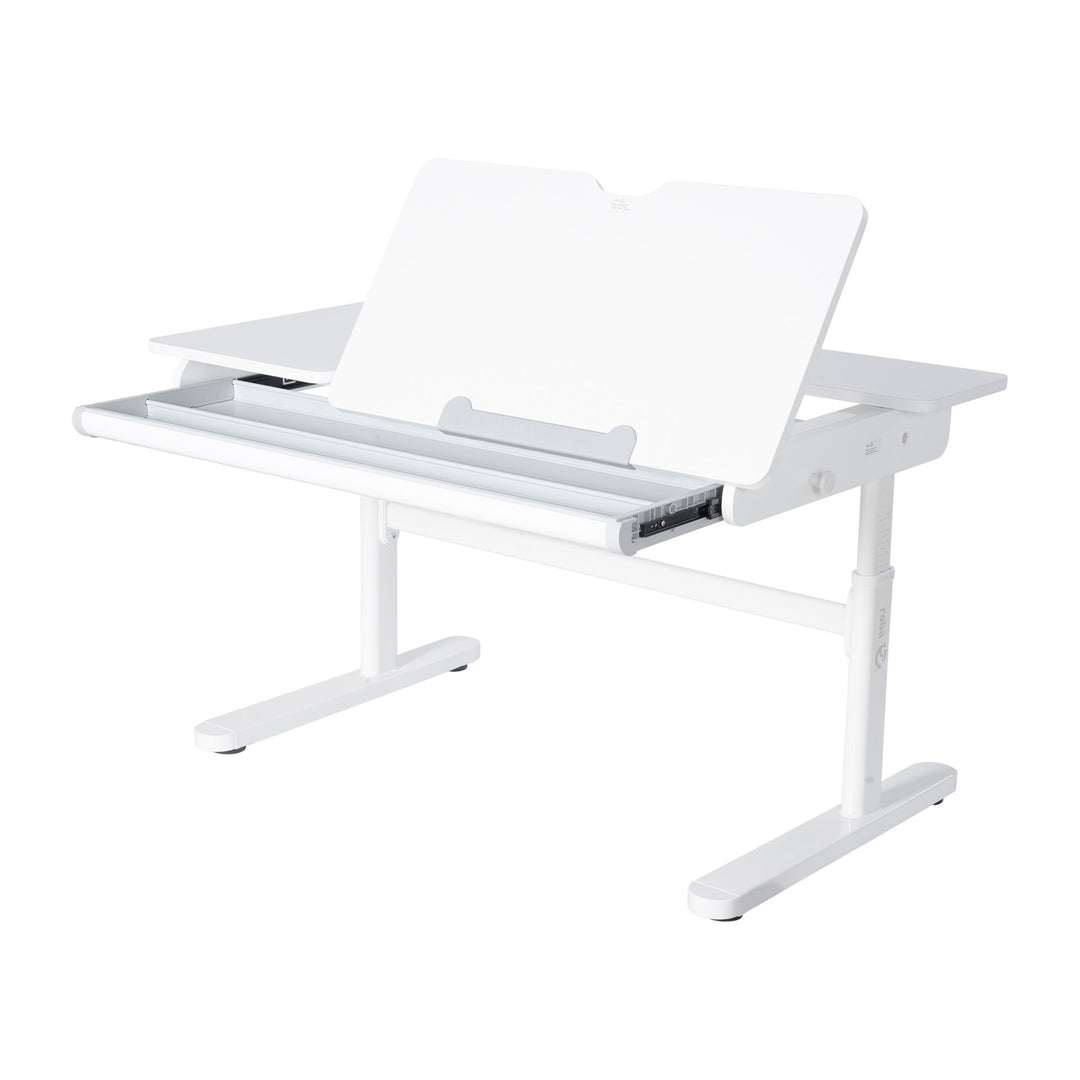 Kinderschreibtisch mit Schublade - Höhenverstellbar - Ergonomisches Design mit Stauraum & rechte Arbeitsfläche neigbar - Weiß – Freisteller (1/22)