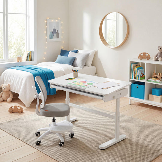 Sedia da ufficio per bambini smart grow 2D- ergonomico sedia girevole - Regolabile in altezza - Bianco / grigio – Foto d'ambiente (14/36)