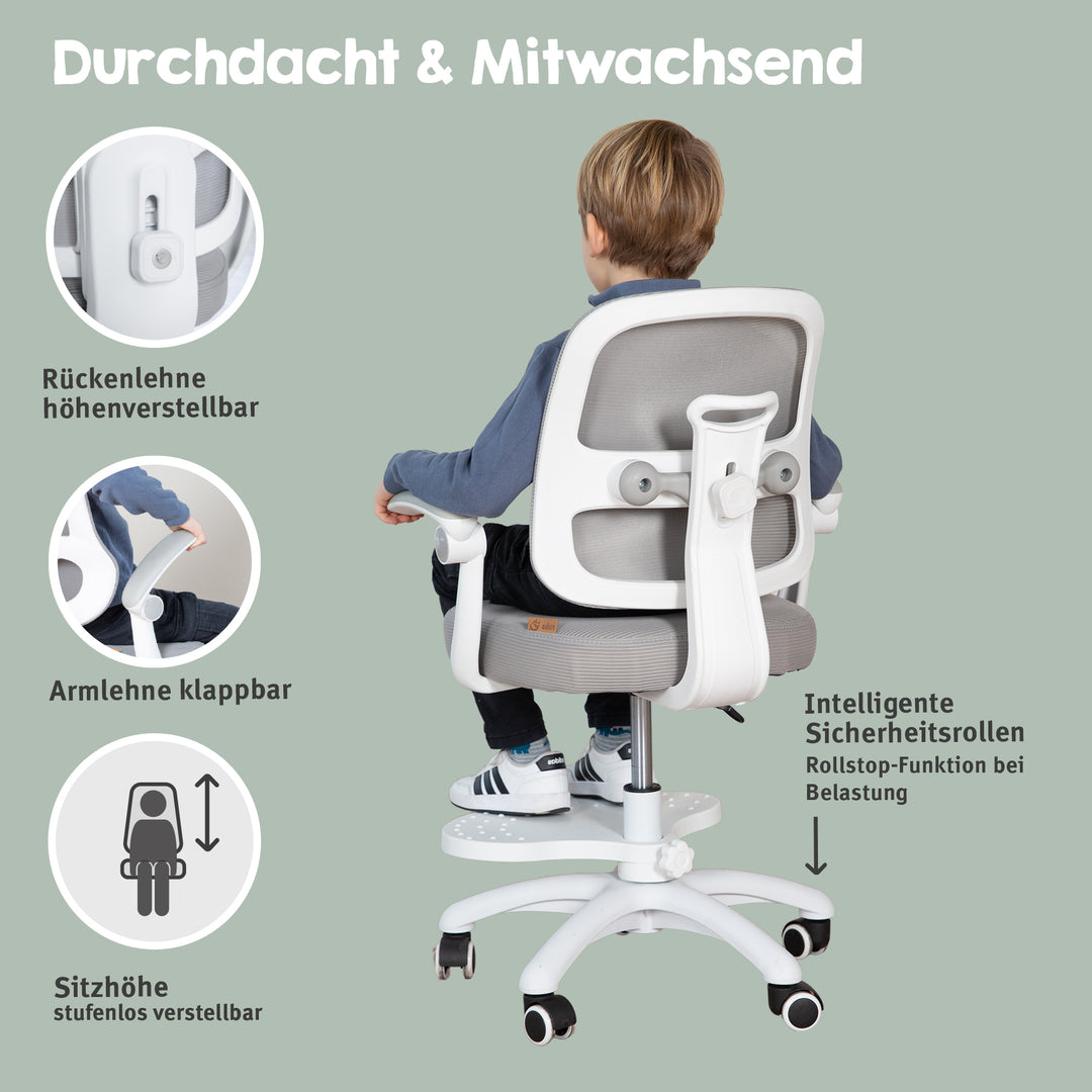 Sedia da ufficio per bambini smart grow 2D- ergonomico sedia girevole - Regolabile in altezza - Bianco / grigio – Infografica (30/36)