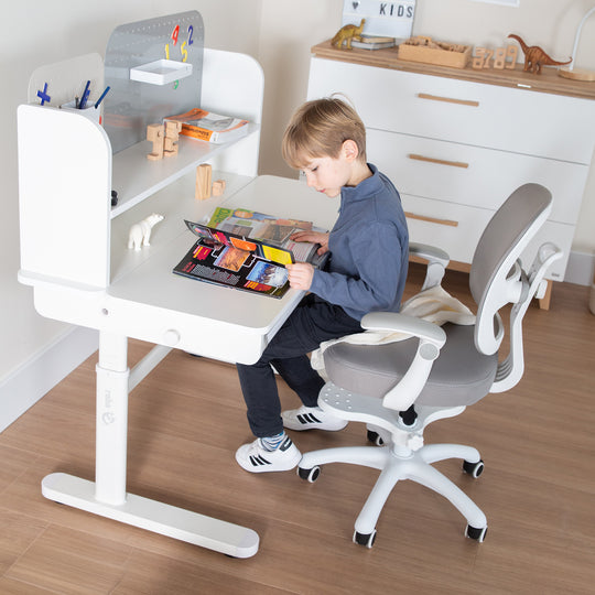 Sedia da ufficio per bambini smart grow 2D- ergonomico sedia girevole - Regolabile in altezza - Bianco / grigio – Foto d'ambiente (31/36)