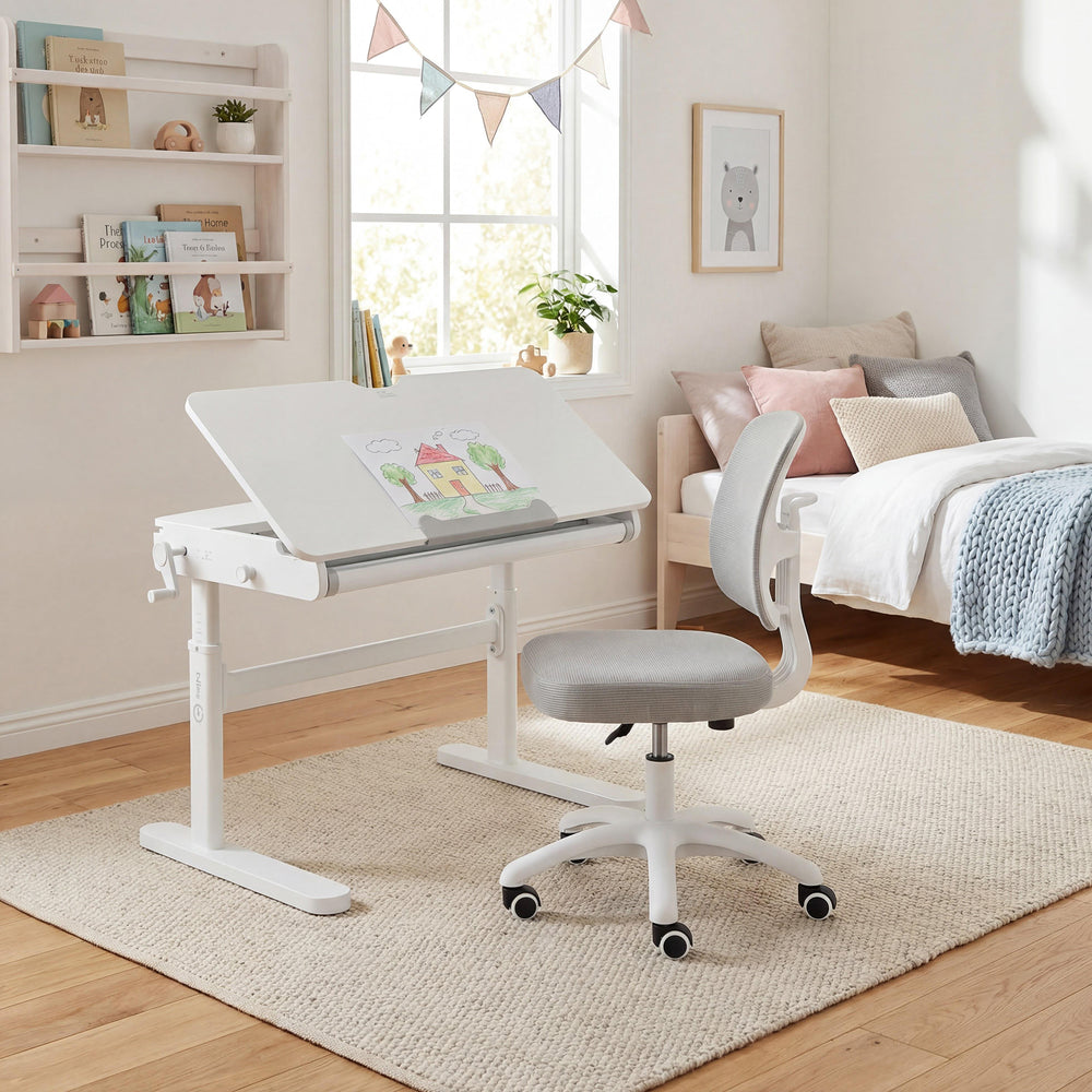 Kinderbürostuhl Smart Grow 2D- Ergonomischer Drehstuhl - Höhenverstellbar - Weiß / Grau – Milieubild (2/36)