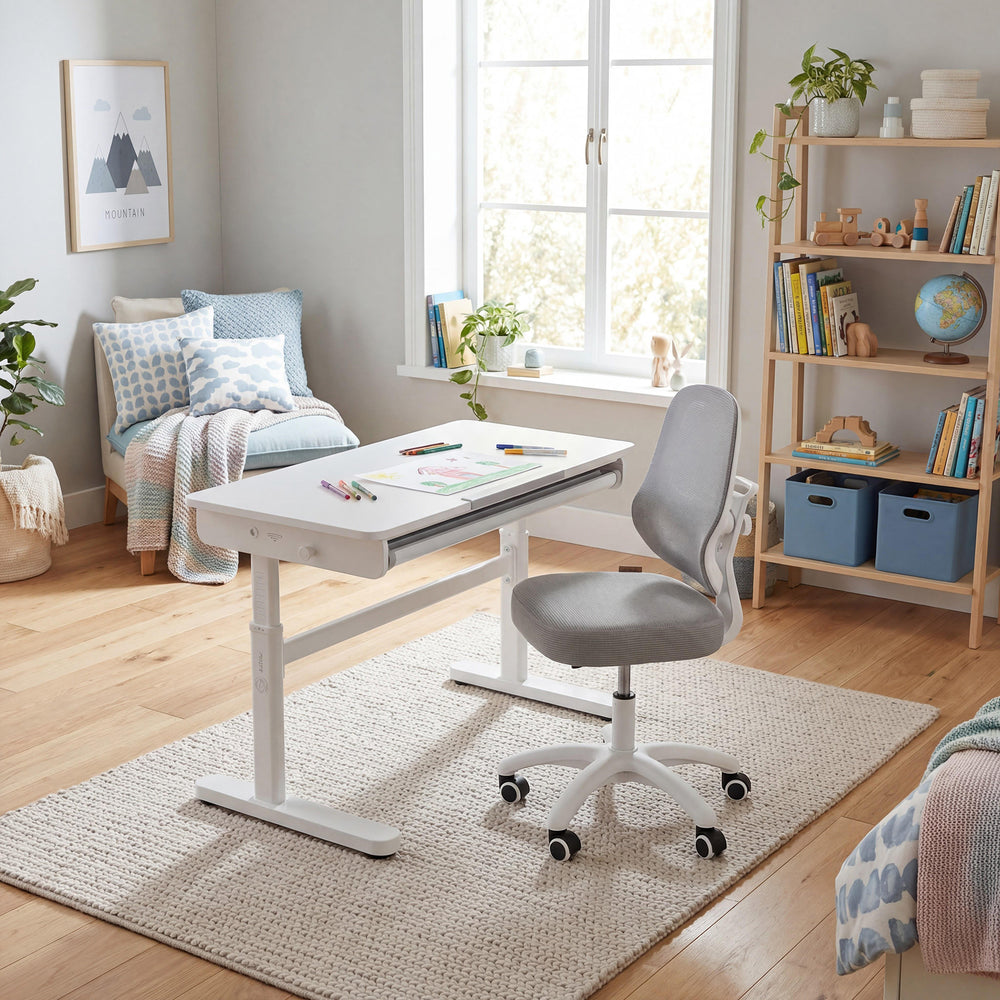 Kinderbürostuhl Smart Grow 3D - Ergonomischer Drehstuhl - Höhenverstellbar - Weiß / Grau – Milieubild (2/38)