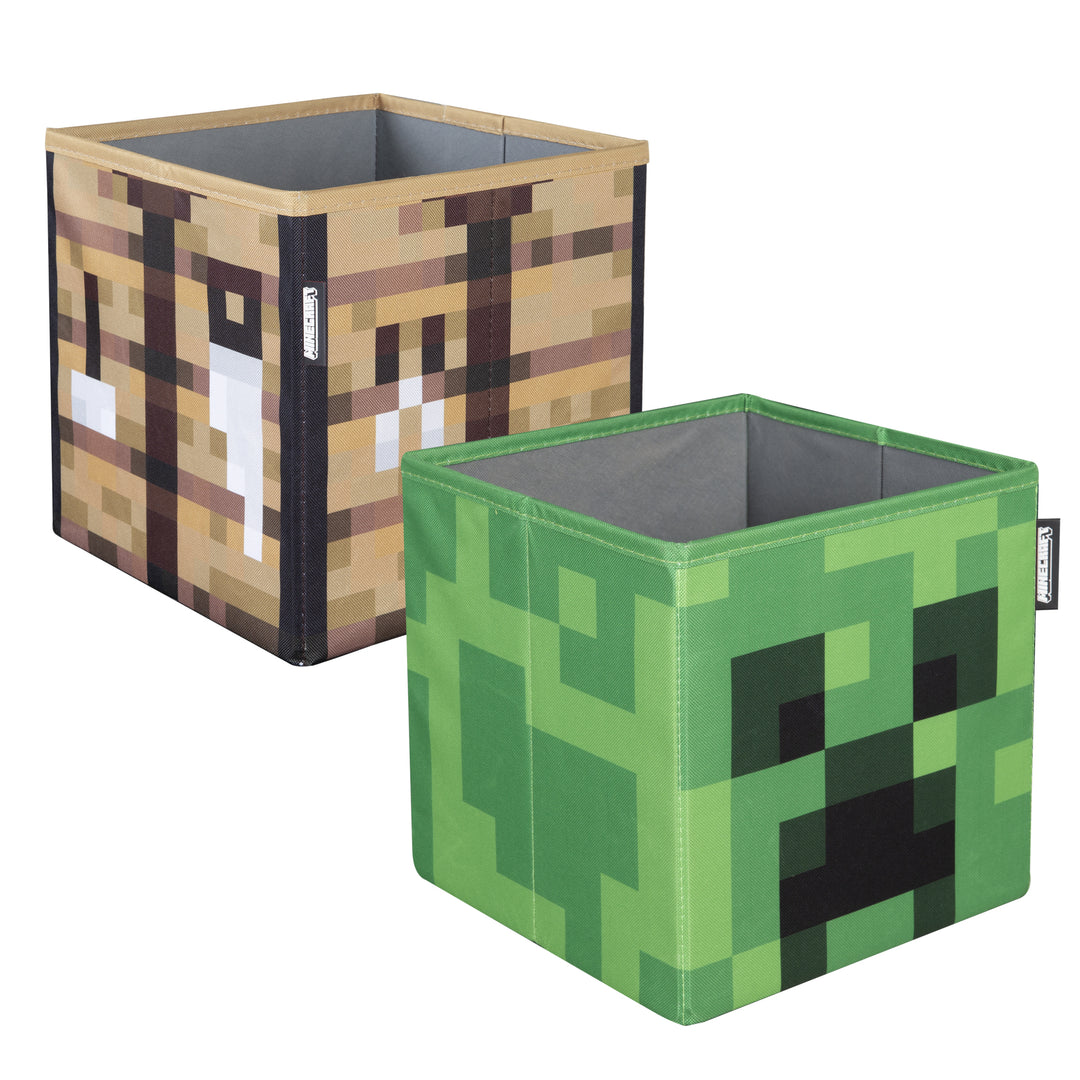Stoffboxen 2er Set 'Minecraft'  aus Canvas - Faltbar - Creeper und Holzbox – Freisteller (1/9)