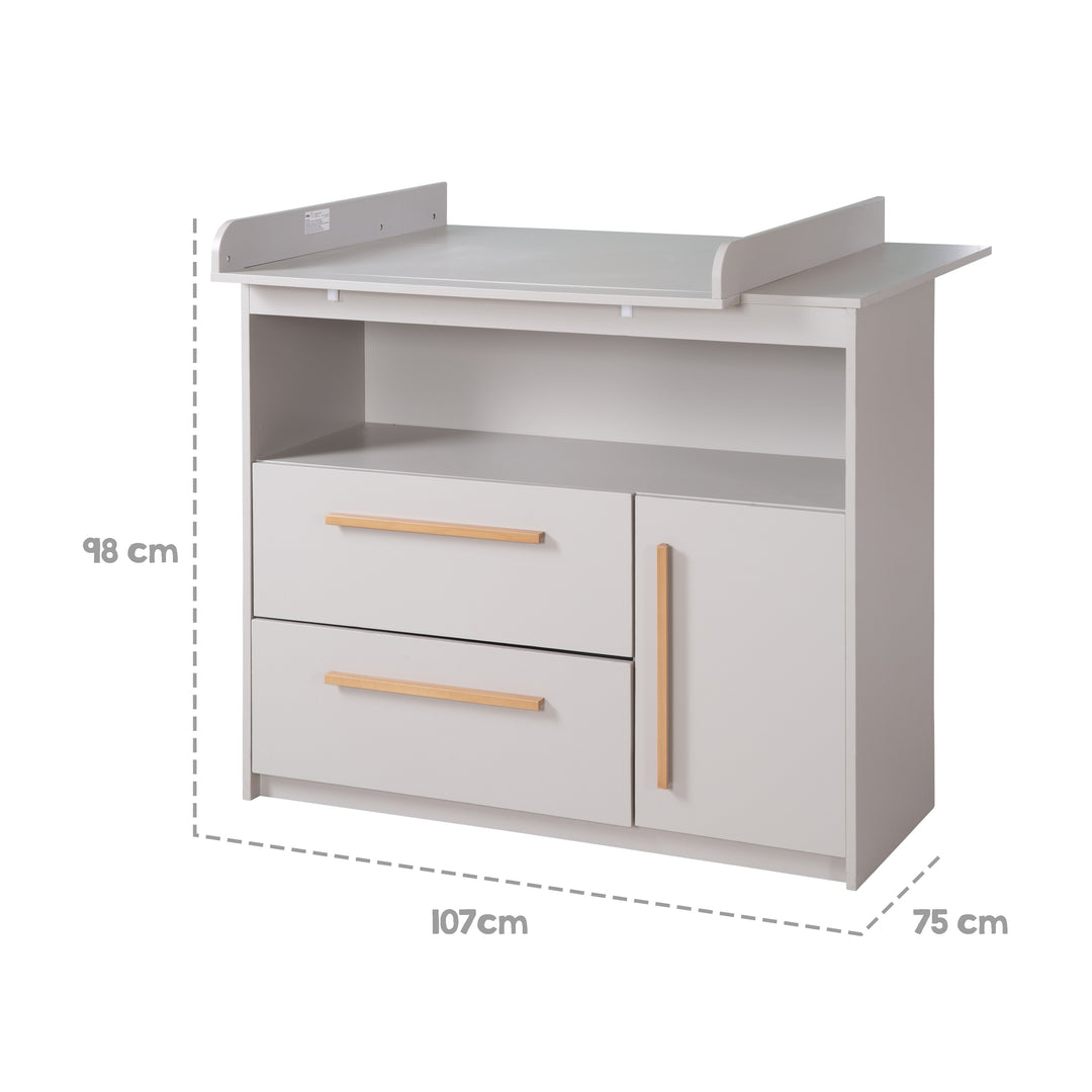 Commode à langer lea incl. plan à langer amovible - Poignées en bois - Beige / gris – Détourage (4/11)