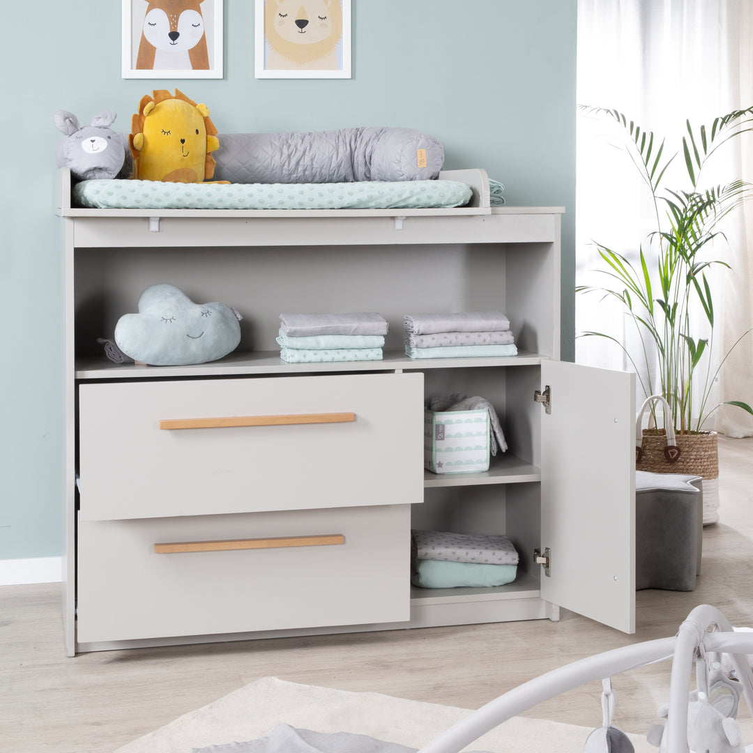 Commode à langer lea incl. plan à langer amovible - Poignées en bois - Beige / gris – Photo du produit (9/11)