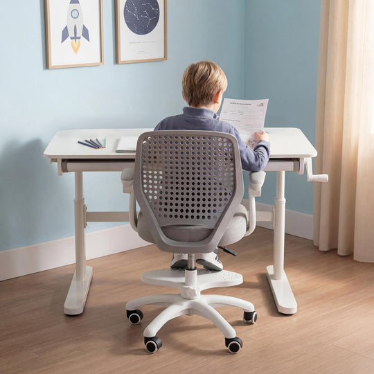 Kinderbürostuhl Smart Grow Basic - Ergonomischer Drehstuhl - Höhenverstellbar - Weiß / Grau – Produktbild (28/31)
