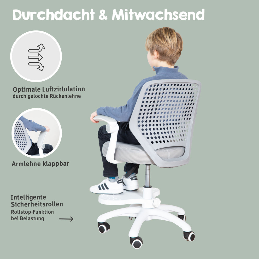 Kinderbürostuhl Smart Grow Basic - Ergonomischer Drehstuhl - Höhenverstellbar - Weiß / Grau – Produktbild (24/31)