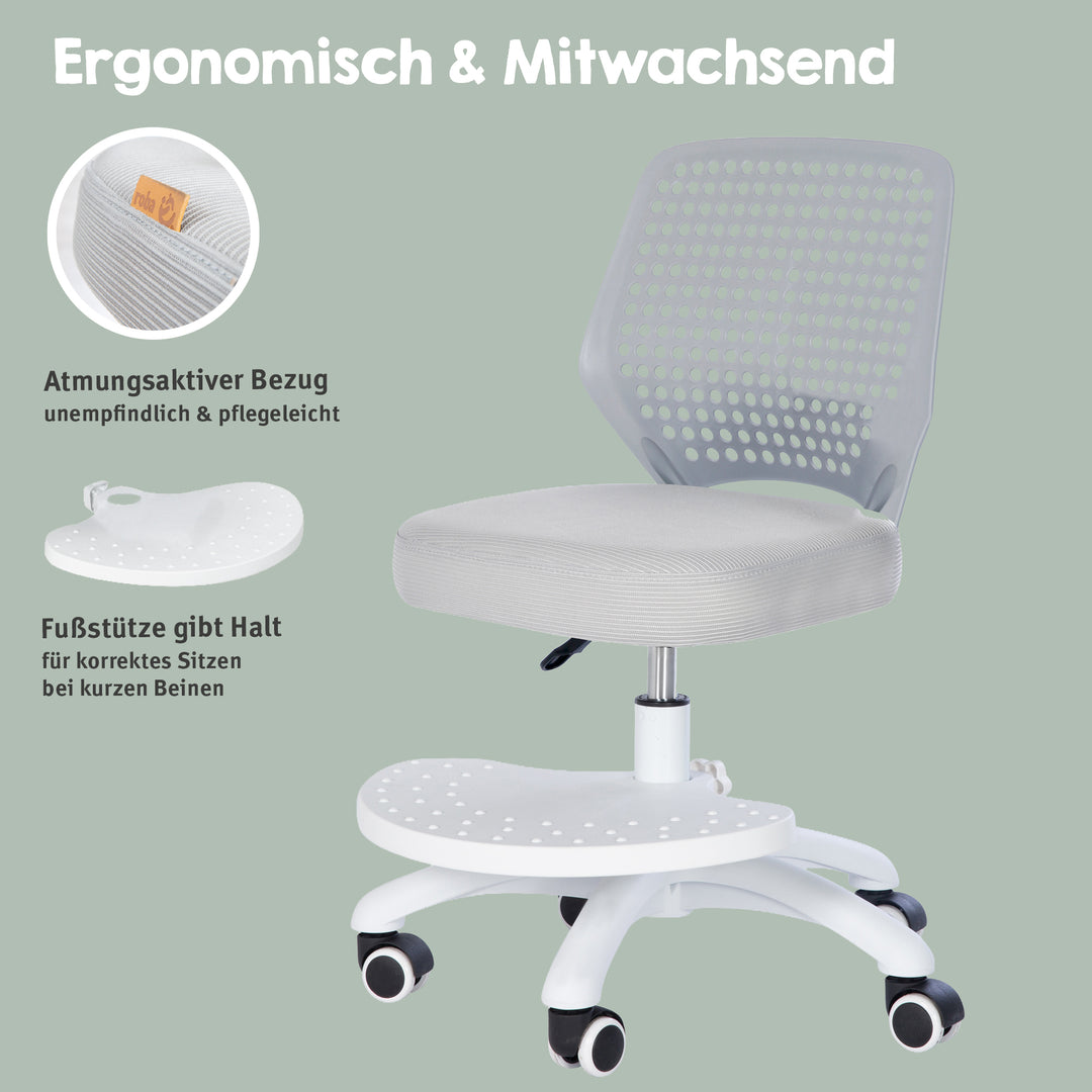 Kinderbürostuhl Smart Grow Basic - Ergonomischer Drehstuhl - Höhenverstellbar - Weiß / Grau – Produktbild (10/31)
