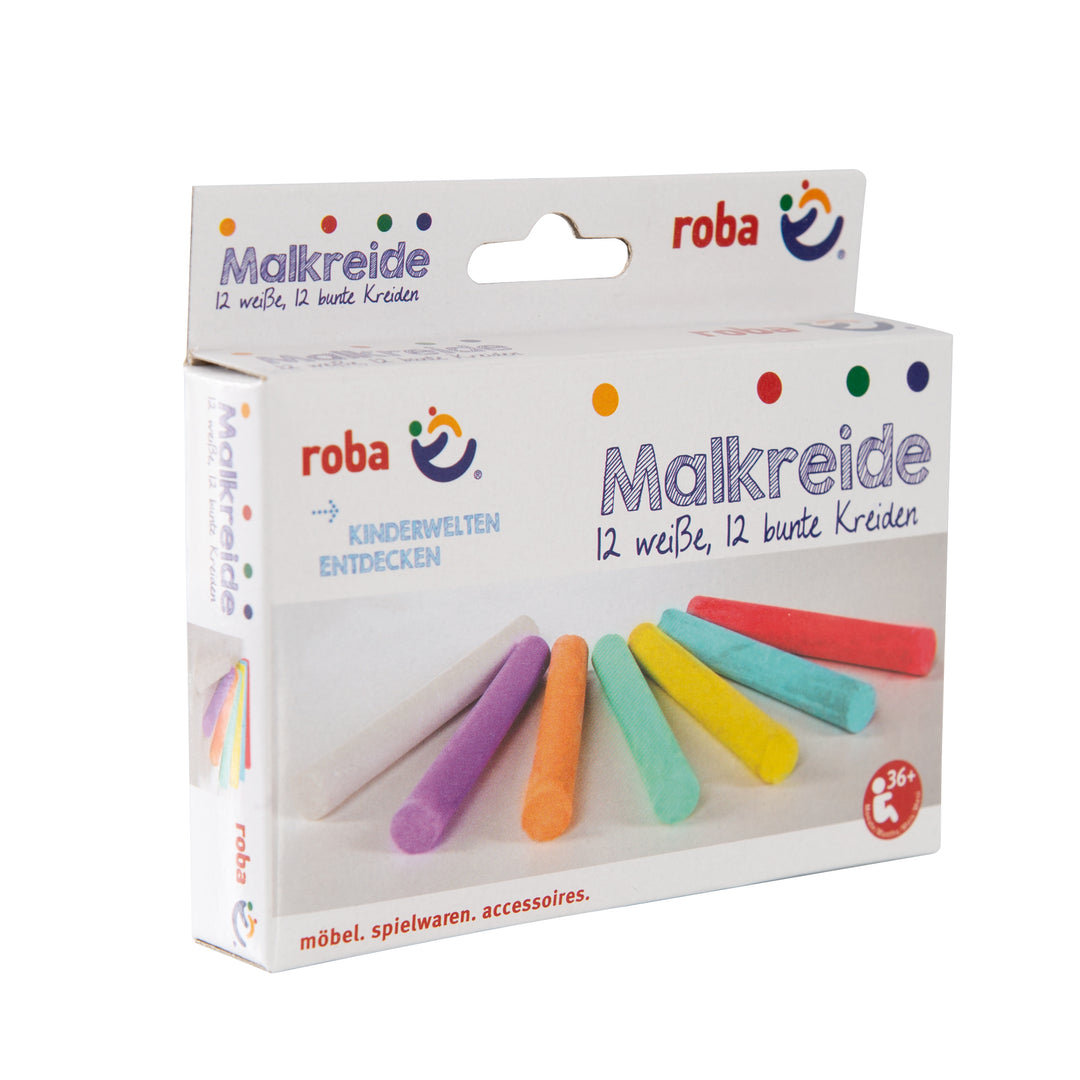 Malkreide Set 24 tlg (12 weiß, 12 bunt), für Tafel & Asphalt, Schul-Spielzeug für Kinder – Freisteller (1/5)