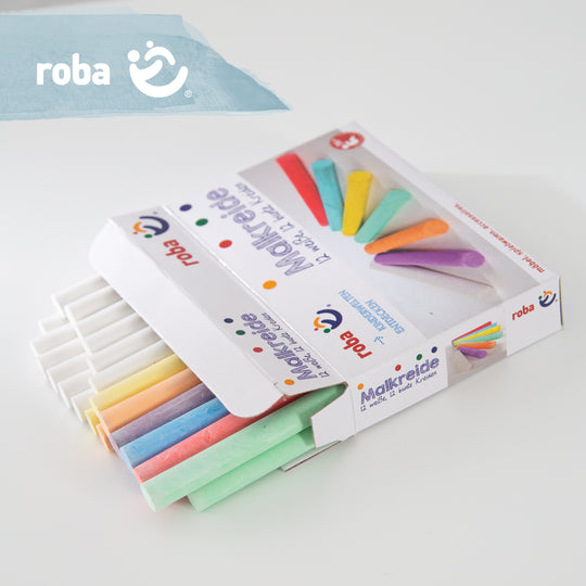 Malkreide Set 24 tlg (12 weiß, 12 bunt), für Tafel & Asphalt, Schul-Spielzeug für Kinder – Milieubild (2/5)