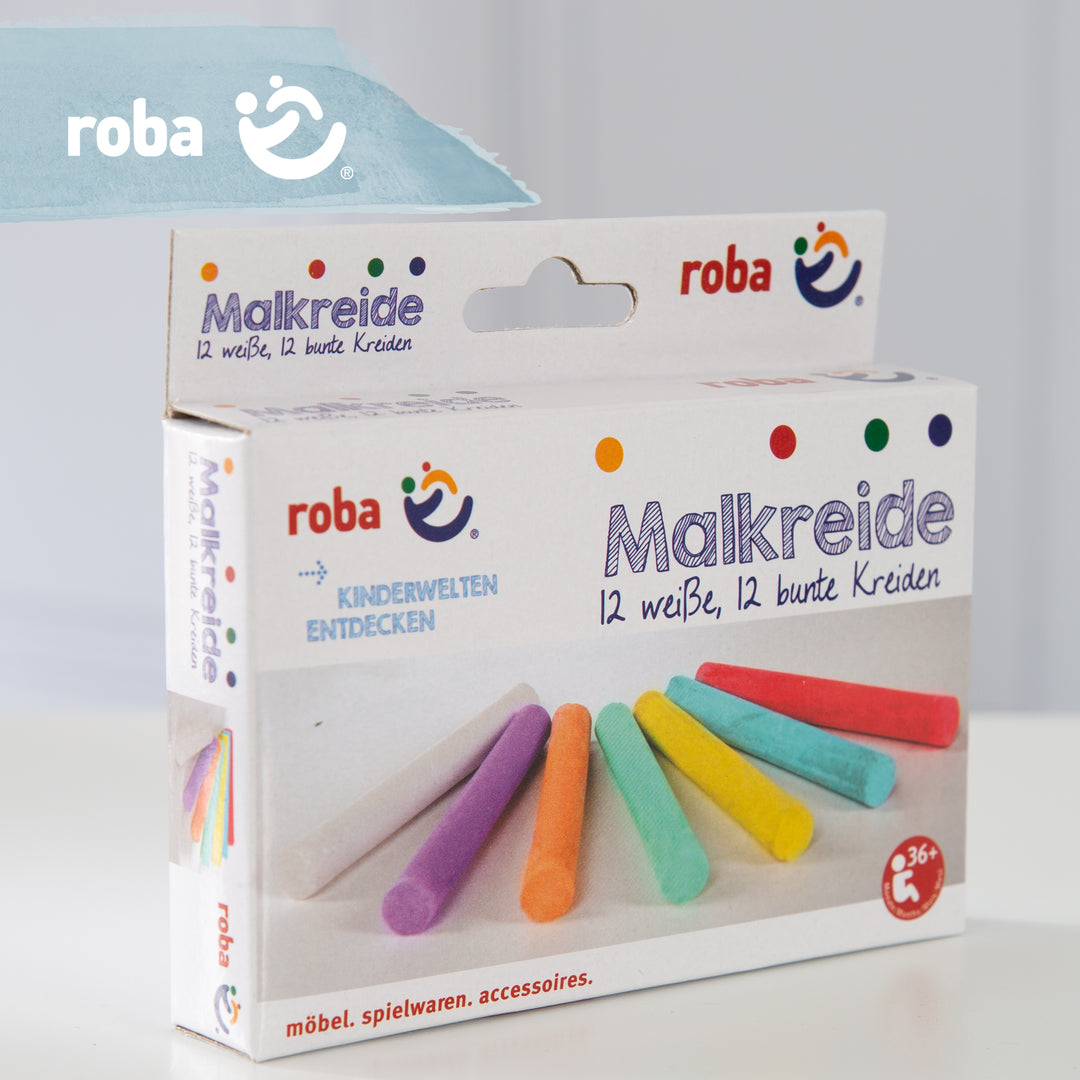 Malkreide Set 24 tlg (12 weiß, 12 bunt), für Tafel & Asphalt, Schul-Spielzeug für Kinder – Milieubild (3/5)