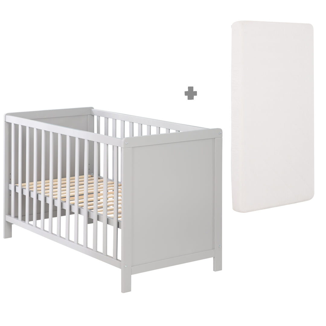 Lit cododo, 60 x 120 cm, taupe, réglable, 5 barreaux amovibles, incl. sommier à lattes & matelas – Infographie (1/11)