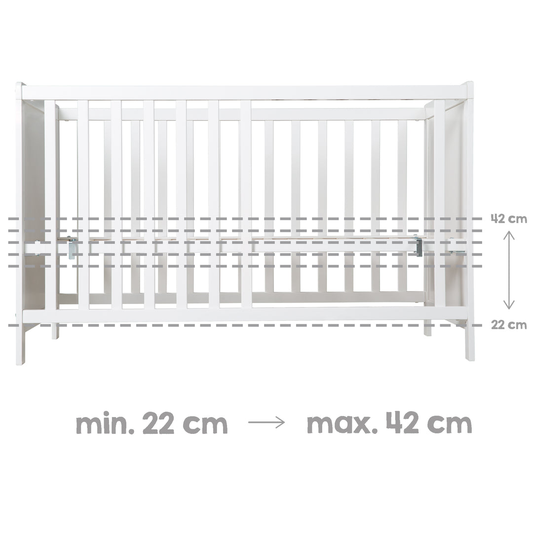 Multifunktionsbett with Beistellfunktion 60 x 120 cm, White, incl. Bettausstattung – Infographic (10/22)