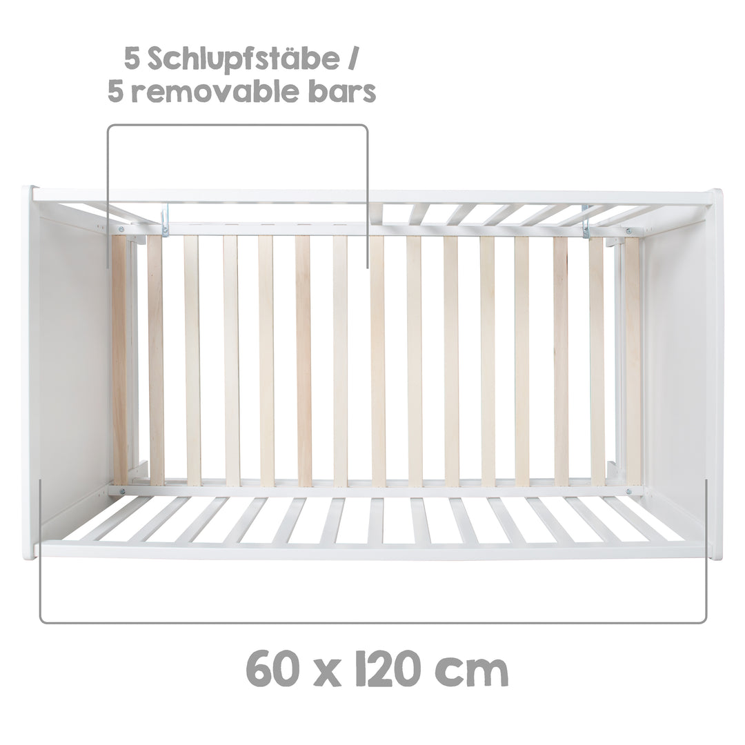 Multifunktionsbett with Beistellfunktion 60 x 120 cm, White, incl. Bettausstattung – Infographic (7/22)