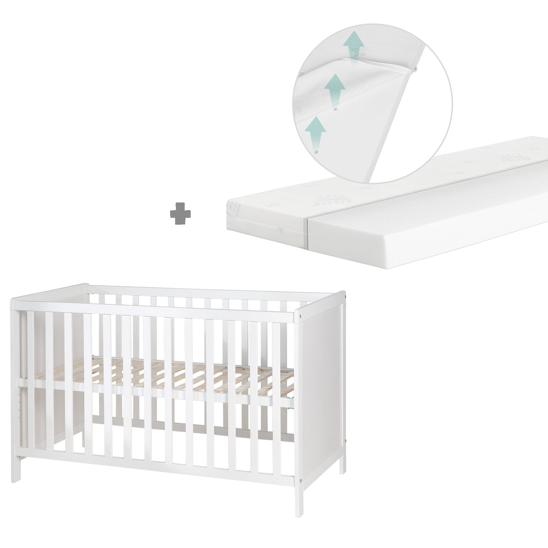 Lettino da co-sleeping 2in1 'Hamburg' 60x120 cm, bianco, regolabile, incl. 5 sbarre removibili – Ritaglio (16/17)