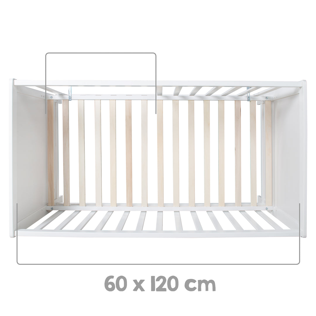 Set cameretta 'roba Style' incl. cassettiera fasciatoio & lettino da co-sleeping, con rete a doghe, 60 x 120 cm, bianco – Infografica (10/20)