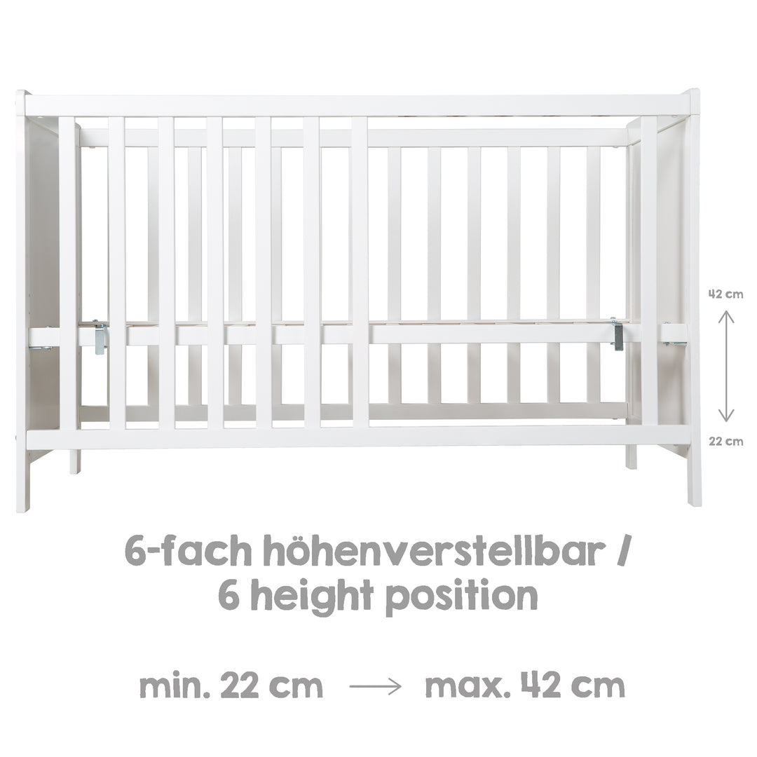 Set cameretta 'roba Style' incl. cassettiera fasciatoio & lettino da co-sleeping, con rete a doghe, 60 x 120 cm, bianco – Infografica (12/20)