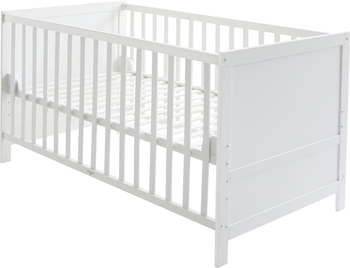 Cuna combinada, 70 x 140 cm, blanco, 3posiciones regulable, barrotes extraíbles, convertible para cama junior – Recorte (1/5)