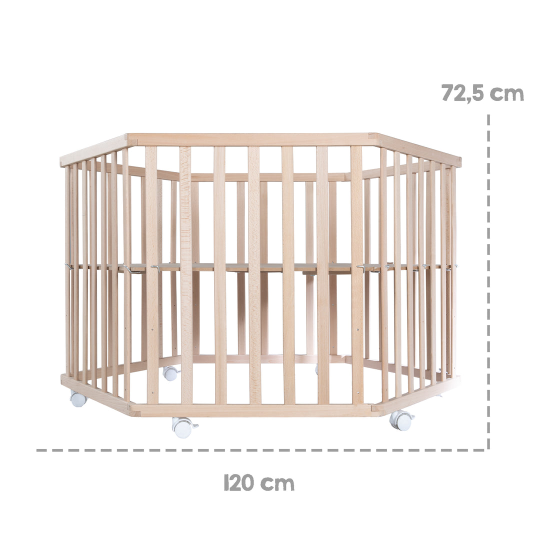 Playpen 6-Sided 'Lil Planet' Frosty Green - Beech Solid - 3-Way Height-Adjustable – Infographic (4/11)