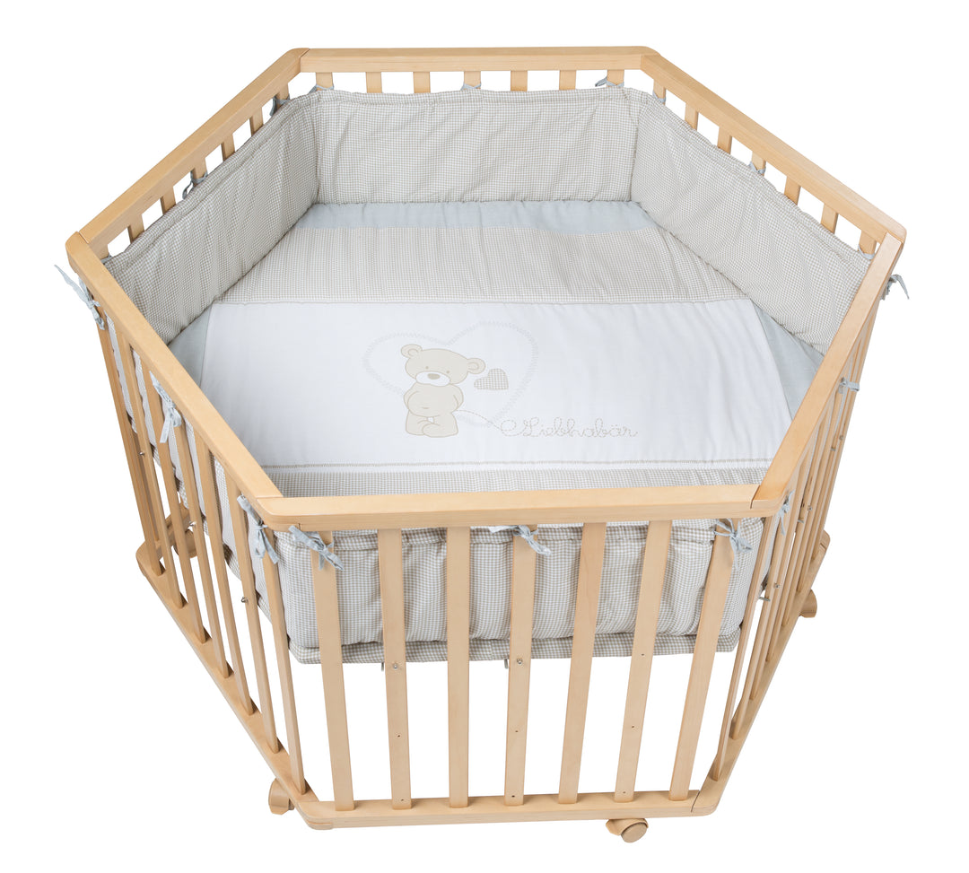 Playpen 'Liebhabär', 6-Sided, Safe Play Pen incl. Protective Insert & Castors, Natural – Cutout (1/5)