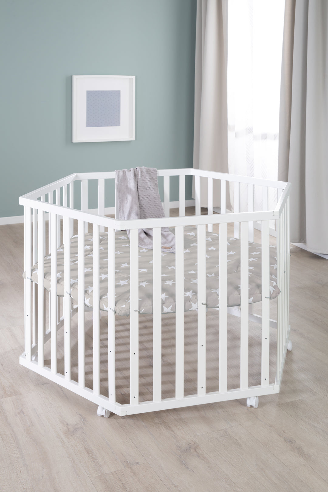 Parc 'Little Stars' 6côtés, incl. protection intérieure, bois blanc – Photo spéciale (11/13)