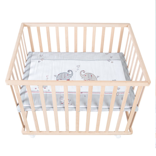 Playpen 75 x 100 + Insert 'Jumbotwins' - Wood Natural – Cutout (3/8)