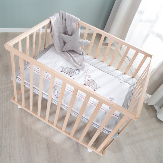 Playpen 75 x 100 + Insert 'Jumbotwins' - Wood Natural – Lifestyle Image (4/8)