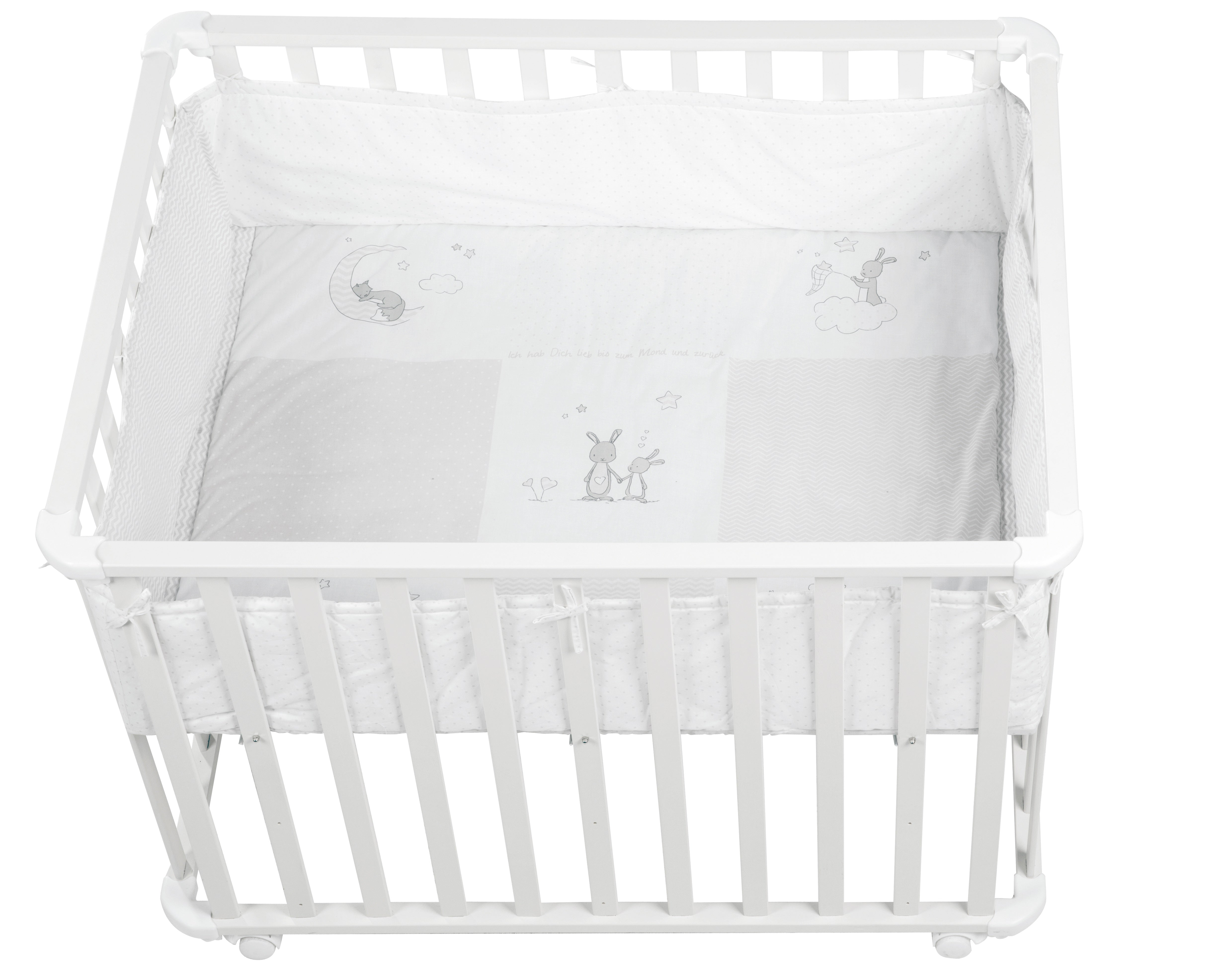 Playpen 'Fox & Bunny', 75 x 100 cm, Play Pen incl. Protective Insert & Castors, Wood White – Cutout (1/5)