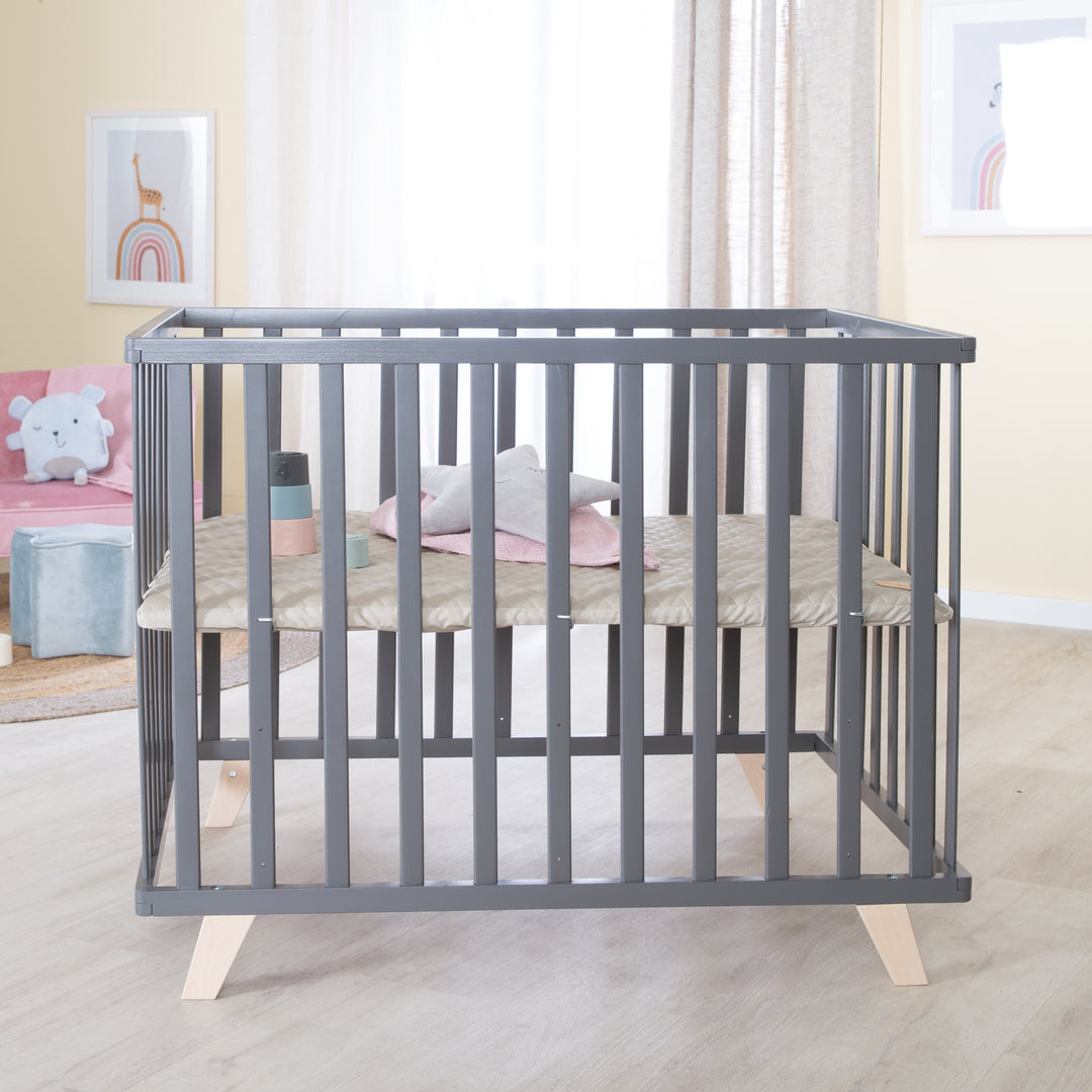 Box 75 x 100 con piedini in legno incl. riduttore 'Greyish trapuntato' - Legno antracite – Foto d'ambiente (2/10)