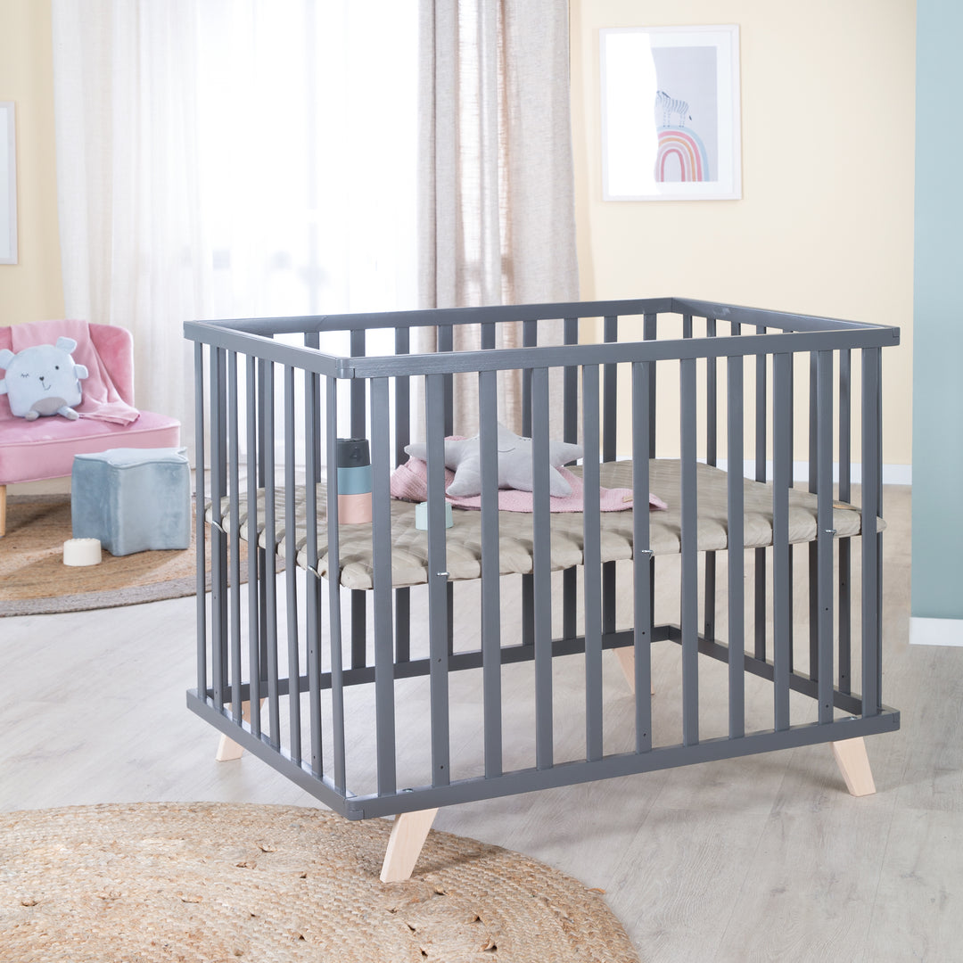 Box 75 x 100 con piedini in legno incl. riduttore 'Greyish trapuntato' - Legno antracite – Foto d'ambiente (4/10)