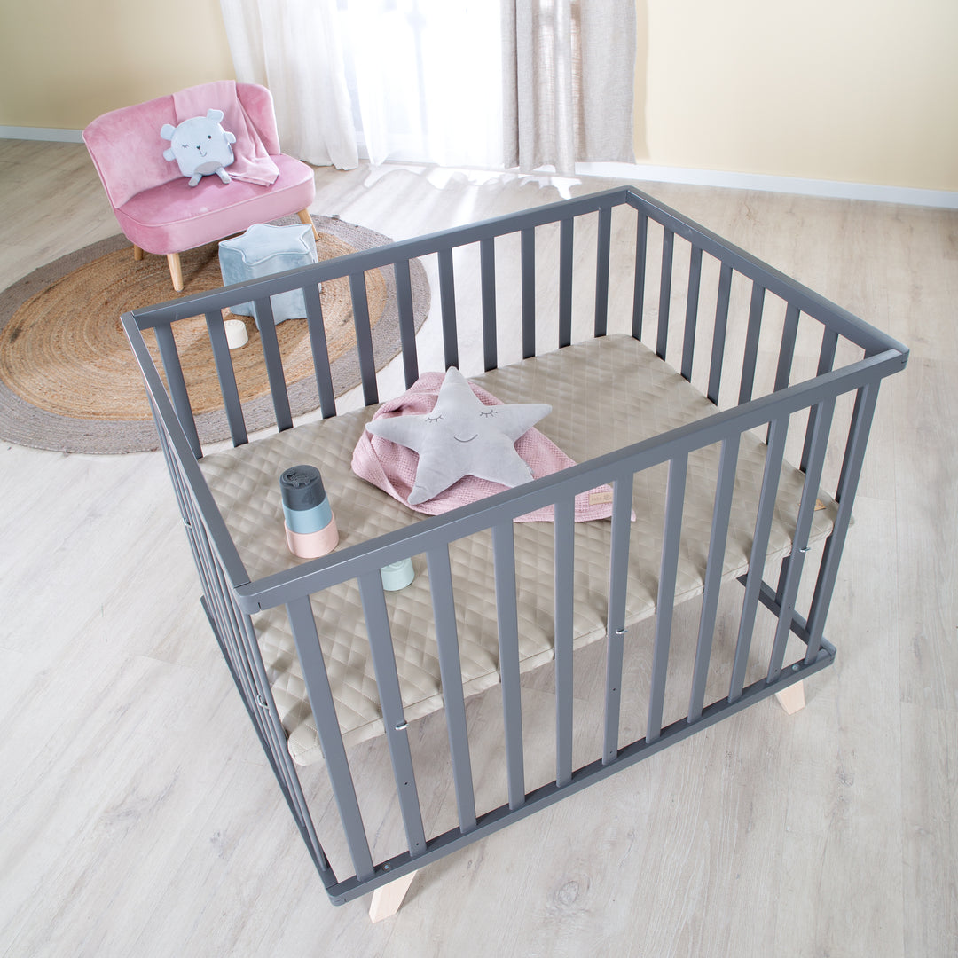 Box 75 x 100 con piedini in legno incl. riduttore 'Greyish trapuntato' - Legno antracite – Foto d'ambiente (6/10)