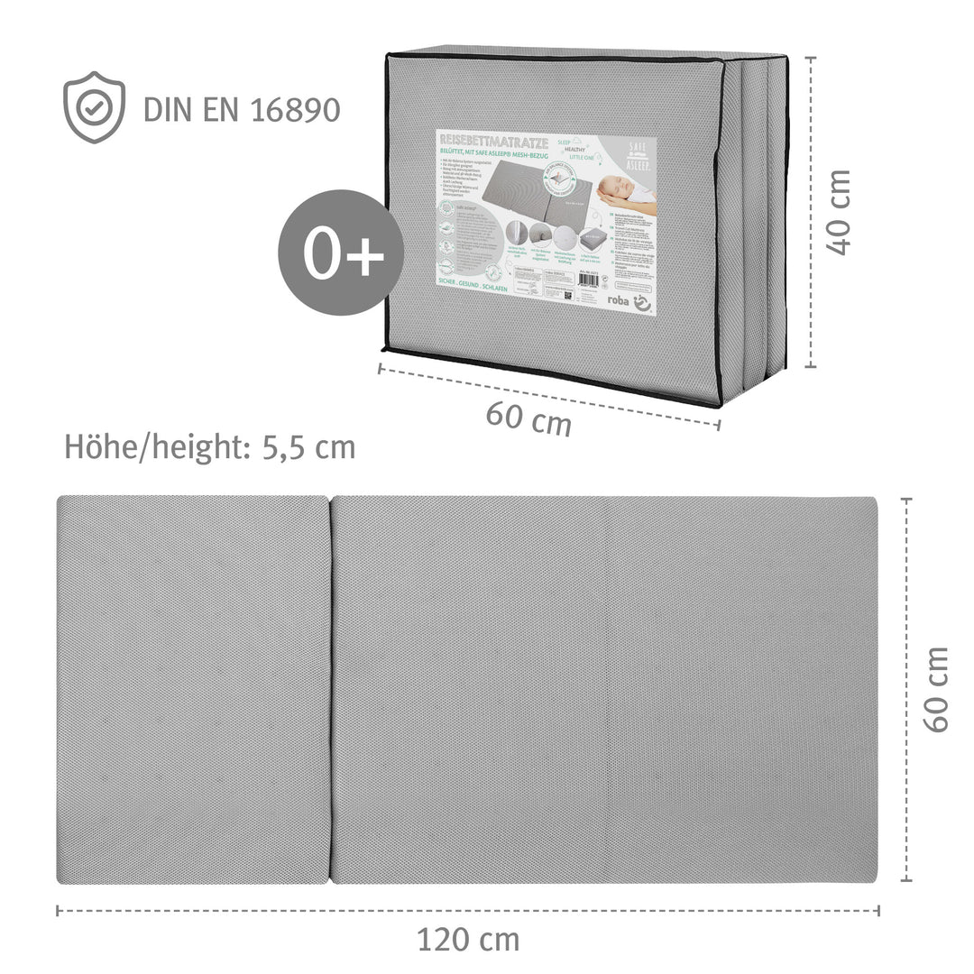 Travel Cot Mattress 'safe asleep®', 60 x 120 x 5,5 cm, Ventilated Foam for Optimal Sleeping Climate – Product Image (5/14)